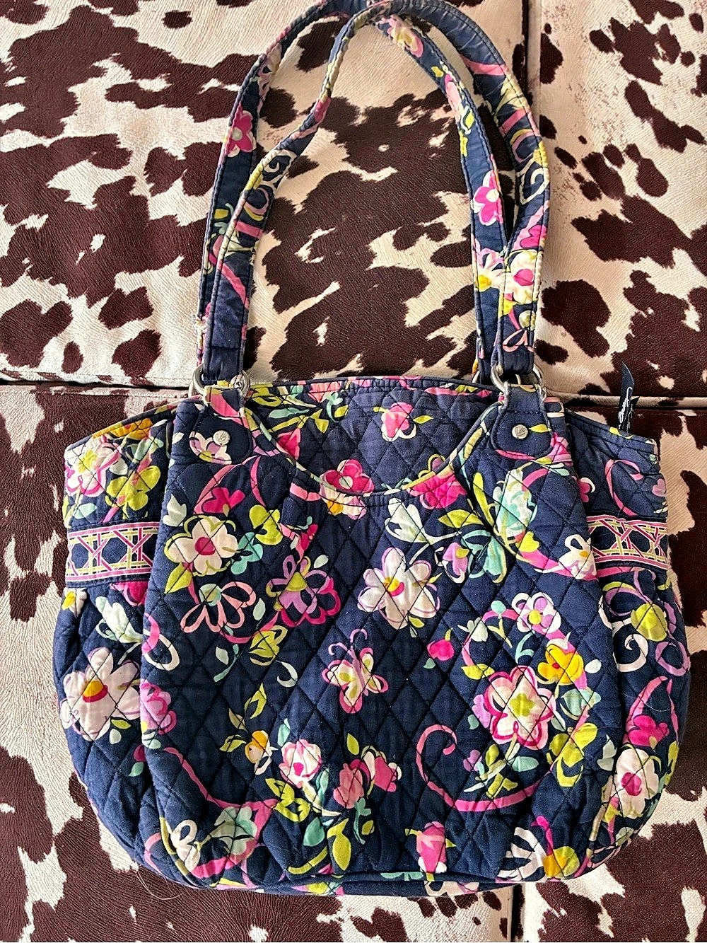 Vera Bradley Floral Quilted Tote in Blue & Pink